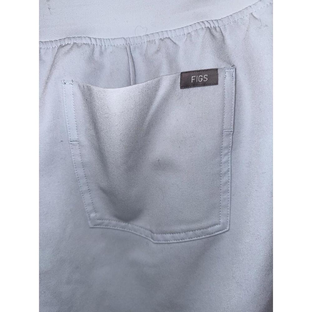 FIGS Zamora Jogger scrub pants Sz L Technical Blue Slate Yellow Drawstrings Flaw - Picture 6 of 9